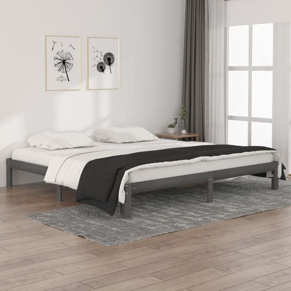vidaXL Estructura de cama sin colch&oacute;n madera de pino gris 200x200 cm