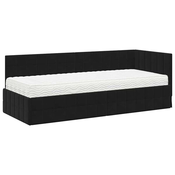 vidaXL Estructura de Cama Esquina con Colch&oacute;n 2 pcs Negro Terciopelo