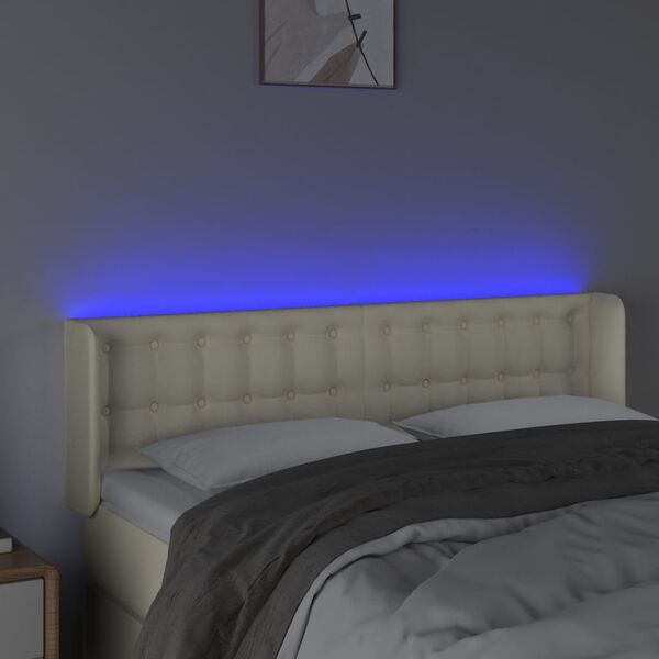 vidaXL Cabecero con LED cuero sint&eacute;tico crema 147x16x78/88 cm