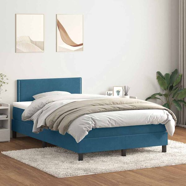 vidaXL Cama box spring con colch&oacute;n y LED terciopelo azul oscuro 120x220 cm