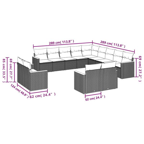 vidaXL Set sof&aacute;s de jard&iacute;n con cojines 13 piezas rat&aacute;n sint&eacute;tico gris