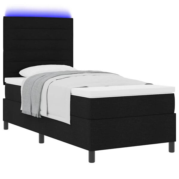 vidaXL Cama tipo Box Spring con colch&oacute;n con LED Negro 90 x 200 cm tela