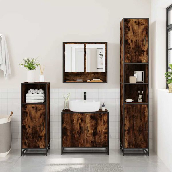 vidaXL Set de muebles baño 2 pzas madera contrachapada roble ahumado