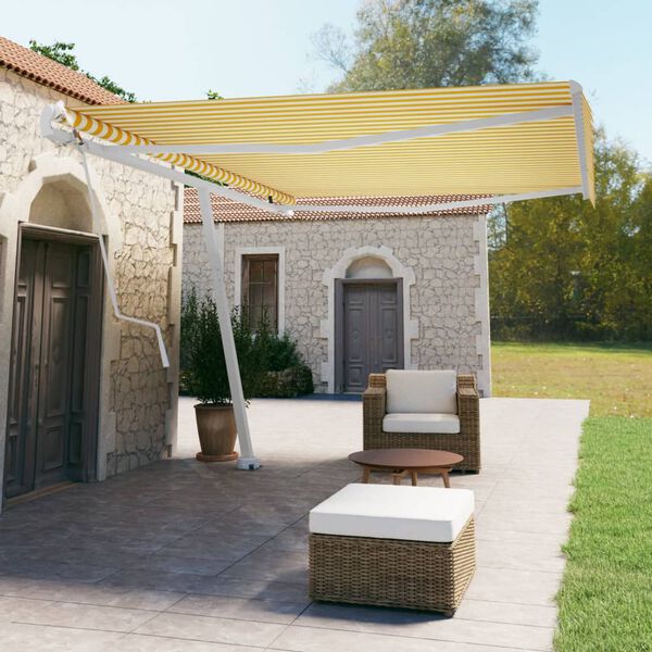 vidaXL Toldo de pie autom&aacute;tico amarillo y blanco 500x350 cm