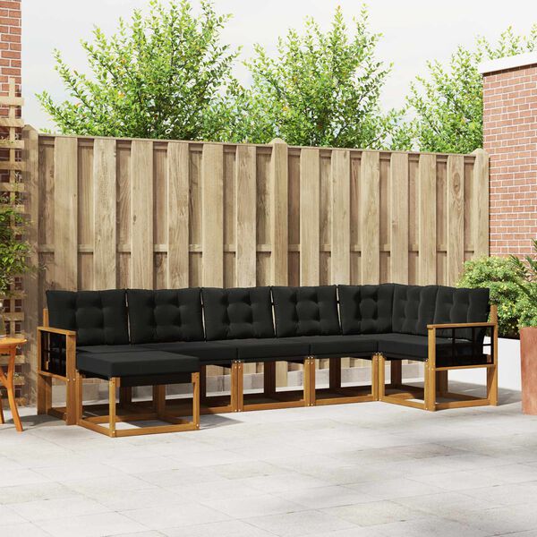 vidaXL Conjunto de sof&aacute;s de exterior con coj&iacute;n 7 pcs Natural y negro