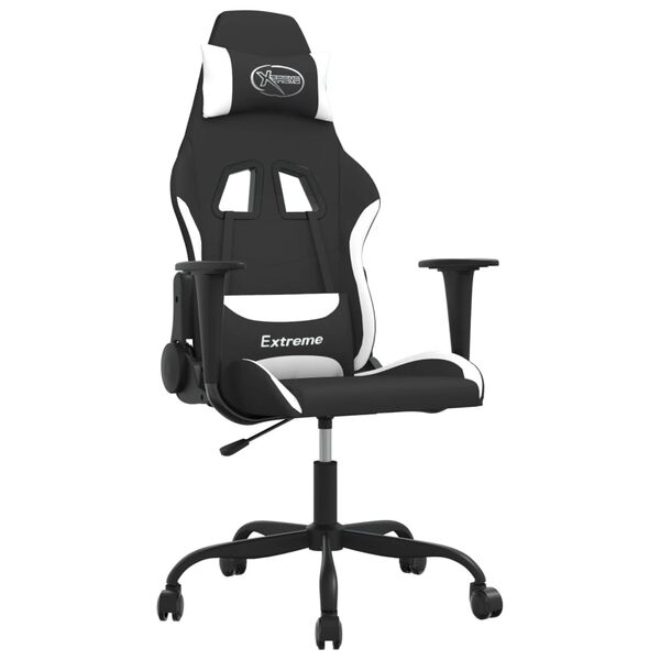vidaXL Silla gaming tela negro y blanco