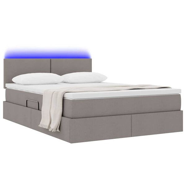 vidaXL Cama con almacenamiento y LED con LED Taup&eacute; 140 x 200 cm tela