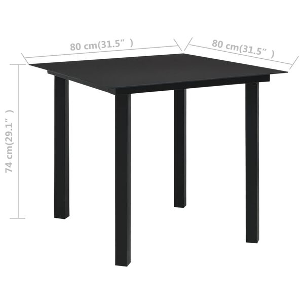 vidaXL Mesa de comedor de jard&iacute;n acero y vidrio negra 80x80x74 cm