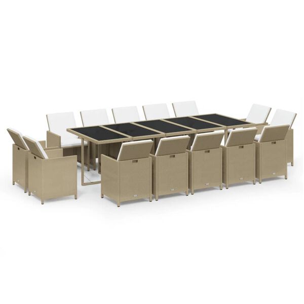 vidaXL Set de comedor jard&iacute;n 15 pzas con cojines rat&aacute;n sint&eacute;tico beige