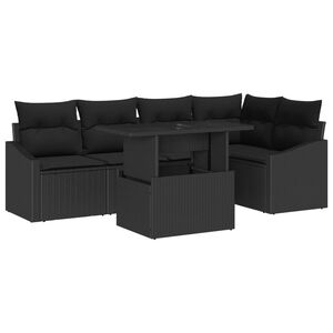 vidaXL Conjunto de sof&aacute; de jard&iacute;n con coj&iacute;n con almohada 6 pcs Negro