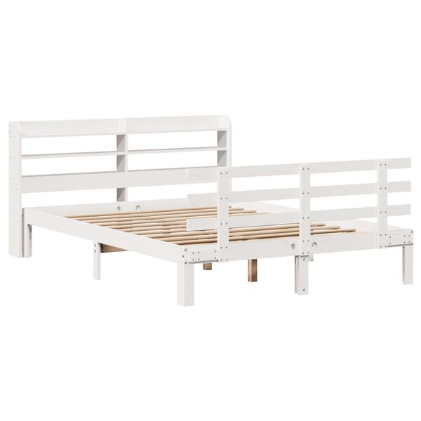 vidaXL Estructura de cama con cabecero madera pino blanco 135x190 cm
