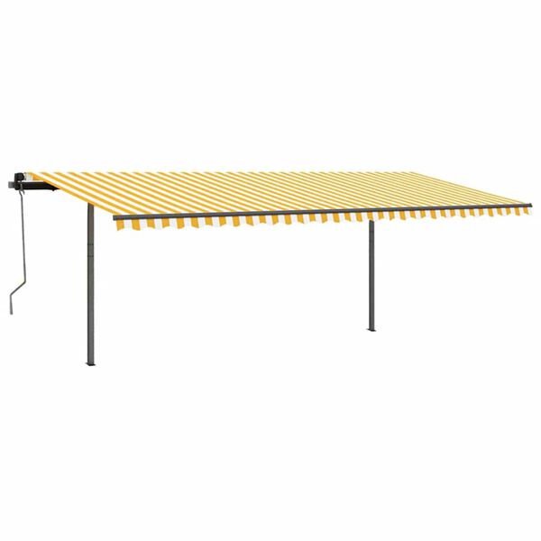 vidaXL Toldo manual retr&aacute;ctil con postes amarillo y blanco 3,5x2,5 m