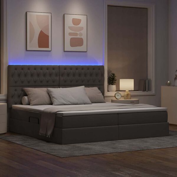 vidaXL Cama con almacenamiento y LED Taup&eacute; 200 x 200 cm Poli&eacute;ster