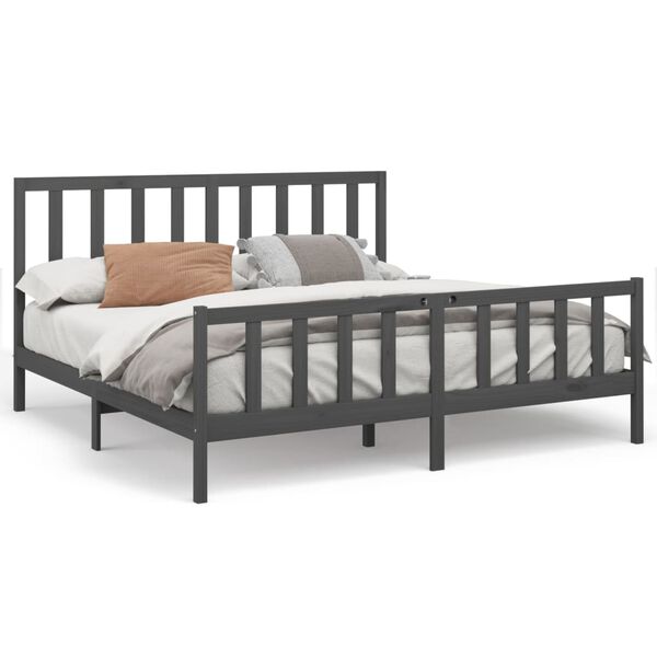 vidaXL Estructura de cama de madera maciza de pino gris 200x200 cm