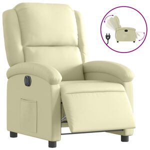vidaXL Sill&oacute;n reclinable el&eacute;ctrico de cuero aut&eacute;ntico blanco crema