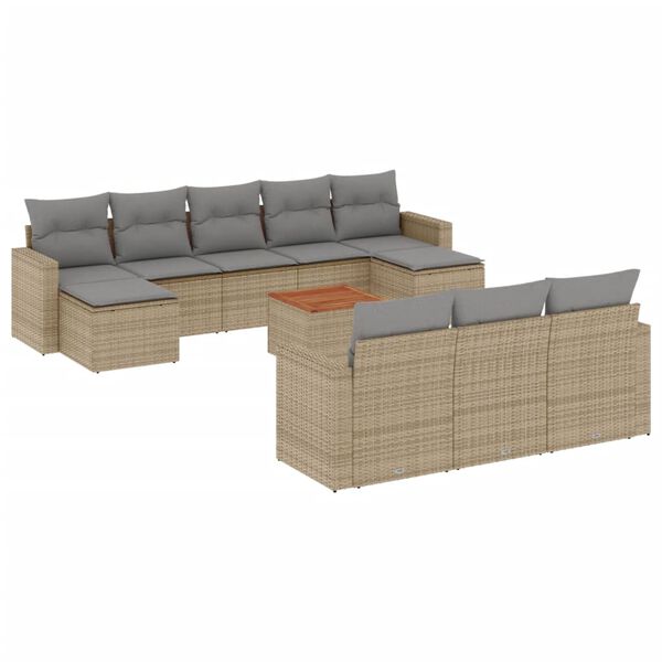 vidaXL Set de sof&aacute;s de jard&iacute;n 11pzas con cojines rat&aacute;n sint&eacute;tico beige