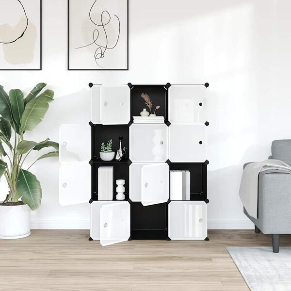 vidaXL Estanter&iacute;a de cubos con 12 compartimentos y puertas PP negro