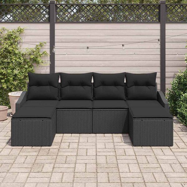 vidaXL Conjunto de Comedor de Jardín con cojín 6 pcs Negro