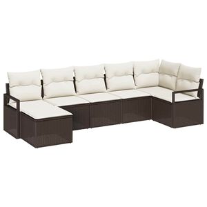 vidaXL Juego de Sof&aacute; 7 uds. Marr&oacute;n y crema rat&aacute;n sint&eacute;tico