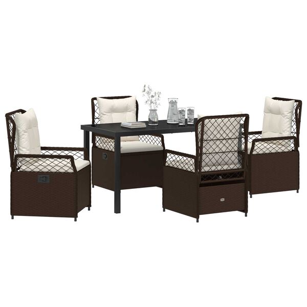 vidaXL Conjunto de Comedor de Jard&iacute;n 5 pcs Marr&oacute;n rat&aacute;n sint&eacute;tico