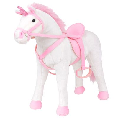 vidaXL Unicornio de peluche de pie blanco y rosa XXL