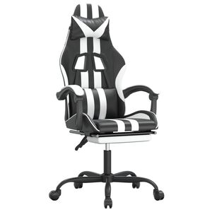 vidaXL Silla gaming con reposapi&eacute;s cuero sint&eacute;tico negro blanco