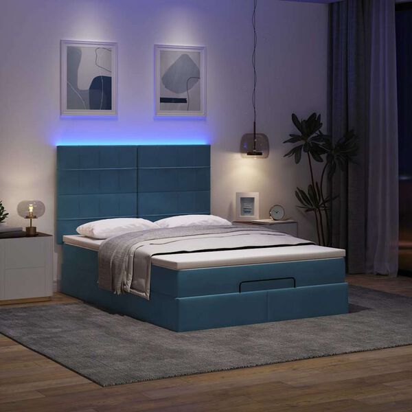 vidaXL Estructura de cama otomana con colchones terciopelo azul oscuro
