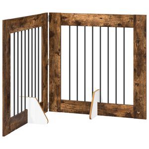 vidaXL Puerta para perros plegable con soportes 2 uds. Roble Ahumado