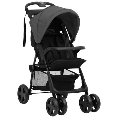 vidaXL Carrito de bebés 3 en 1 de acero gris y negro | vidaXL.es