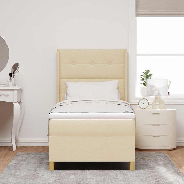 vidaXL Cama tipo Box Spring con colch&oacute;n Crema 90 x 190 cm tela