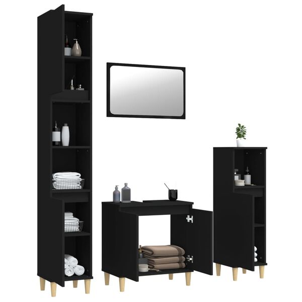 vidaXL Juego de muebles de ba&ntilde;o 4 pzas madera contrachapada negro