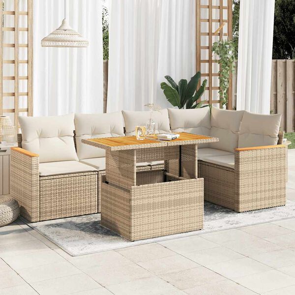 vidaXL Set sofás jardín y cojines 6 pzas ratán sintético acacia beige