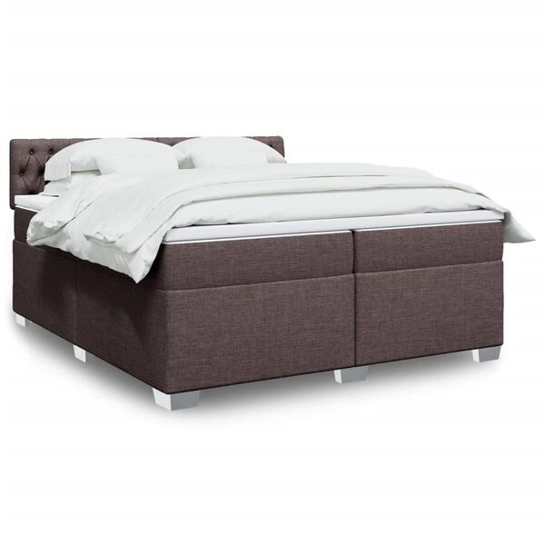 vidaXL Cama box spring con colch&oacute;n tela marr&oacute;n oscuro 200x200 cm