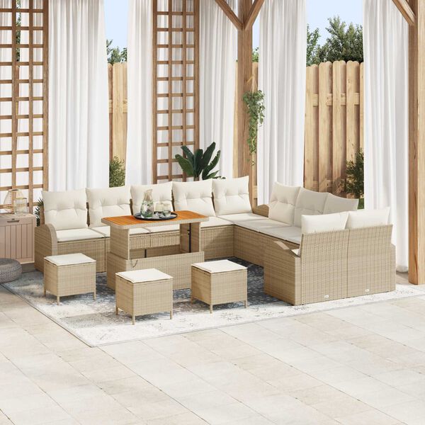 vidaXL Conjunto de sof&aacute; de jard&iacute;n con coj&iacute;n 14 pcs Beige Polirat&aacute;n