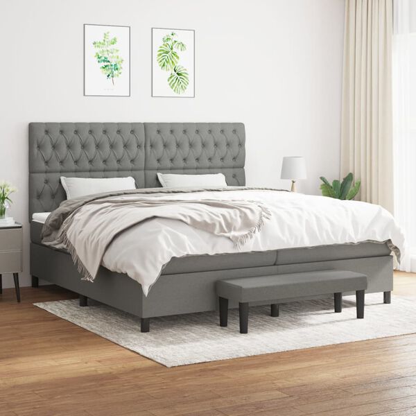 vidaXL Cama box spring con colchón tela gris oscuro 200x200 cm