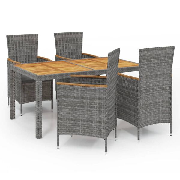 vidaXL Set de comedor de jard&iacute;n 5 pzas y cojines rat&aacute;n sint&eacute;tico gris
