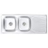 vidaXL Fregadero de doble seno con colador y sif&oacute;n de acero inoxidable