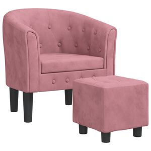 vidaXL Sillón con taburete terciopelo rosa