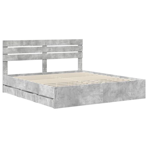 vidaXL Estructura de cama Gris Concreto 200 x 200 cm Madera Ingenieril