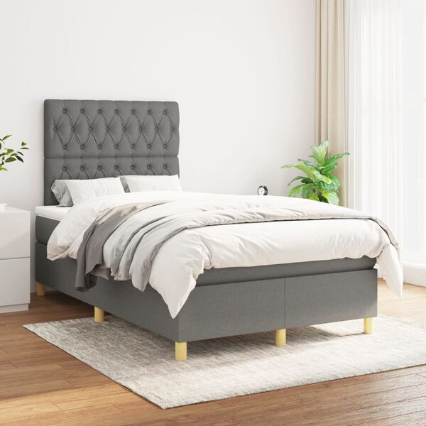 vidaXL Cama box spring con colch&oacute;n tela gris oscuro 120x200 cm