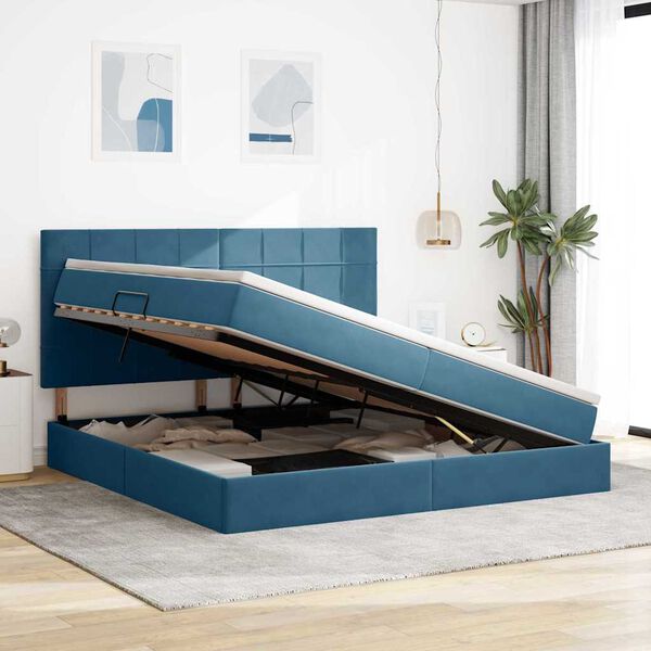 vidaXL Cama con almacenamiento y colch&oacute;n Azul Oscuro 200 x 200 cm