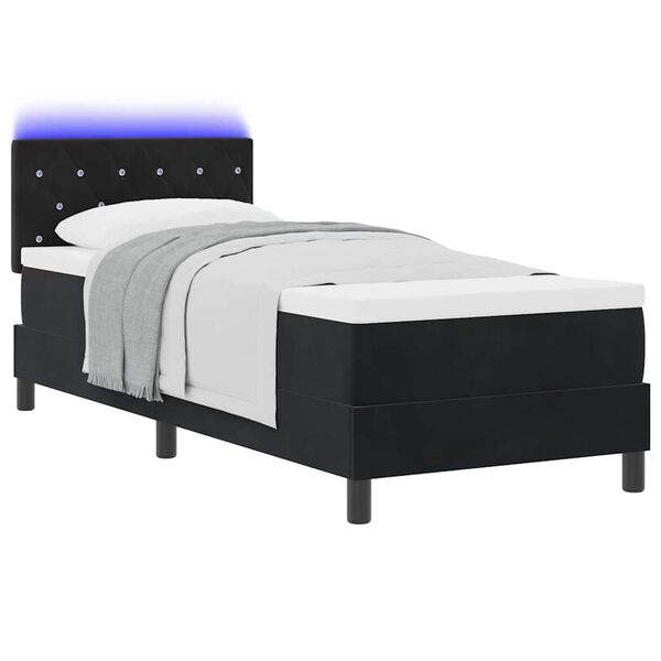 vidaXL Cama Box Spring LED con colch&oacute;n Negro 80 x 200 cm Terciopelo