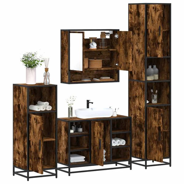 vidaXL Set de muebles baño 4 pzas madera contrachapada roble ahumado
