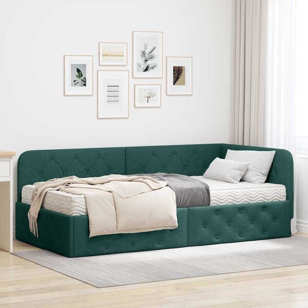 vidaXL Estructura de cama en esquina Verde oscuro 100 x 200 cm tela