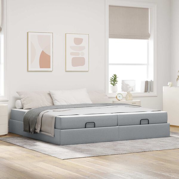 vidaXL Estructura de cama con colch&oacute;n 2 pcs Gris claro tela