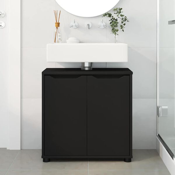 vidaXL Armario para lavabo de ba&ntilde;o con estante Negro 60 x 30 x 60 cm