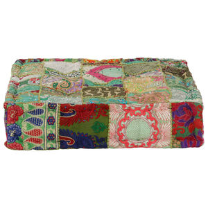 vidaXL Puf cuadrado pachtwork algod&oacute;n hecho a mano 50x50x12 cm verde