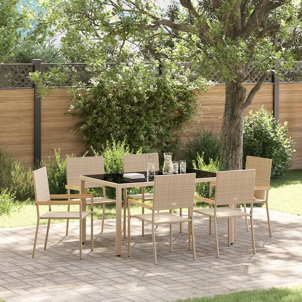 vidaXL Conjunto de Comedor de Jardín 7 pcs Beige ratán sintético