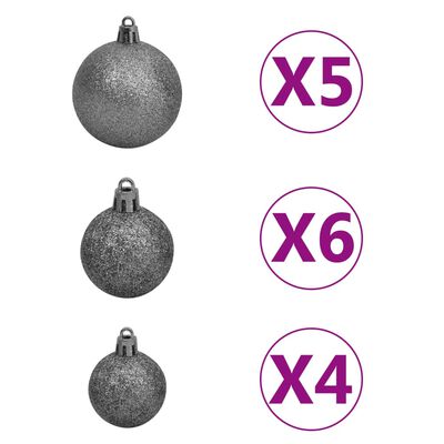 vidaXL Árbol de Navidad delgado con luces y bolas negro 150 cm
