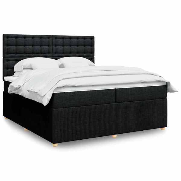 vidaXL Cama box spring con colch&oacute;n tela negro 200x200 cm